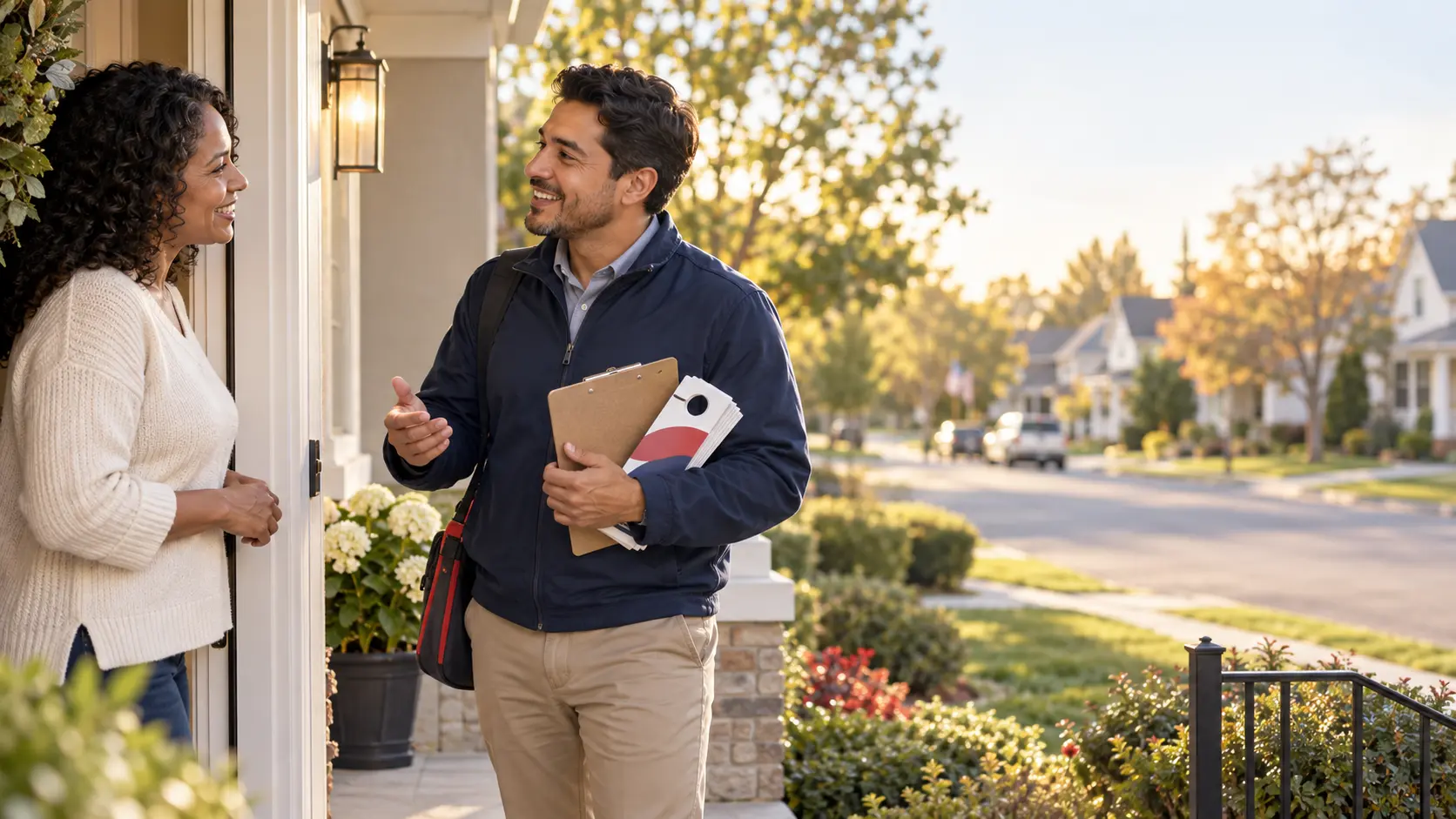 A canvasser speaking with a resident at the door